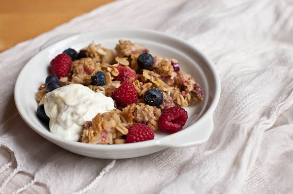 Baked Oatmeal, served with yogurt and honey
