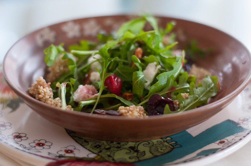 Goat Cheese Cherry Quinoa Salad with Almond and Basil Gremolata