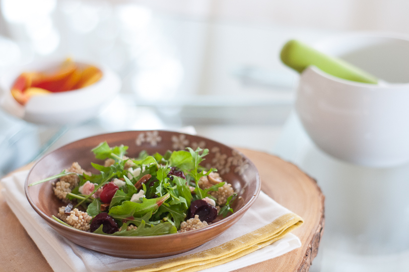 Goat Cheese Cherry Quinoa Salad with Almond and Basil Gremolata